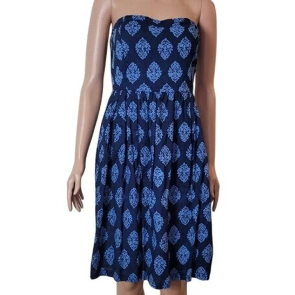 Old Navy Strapless Dress womens S/6 Blue 100% cotton boho mini A-line sweetheart
